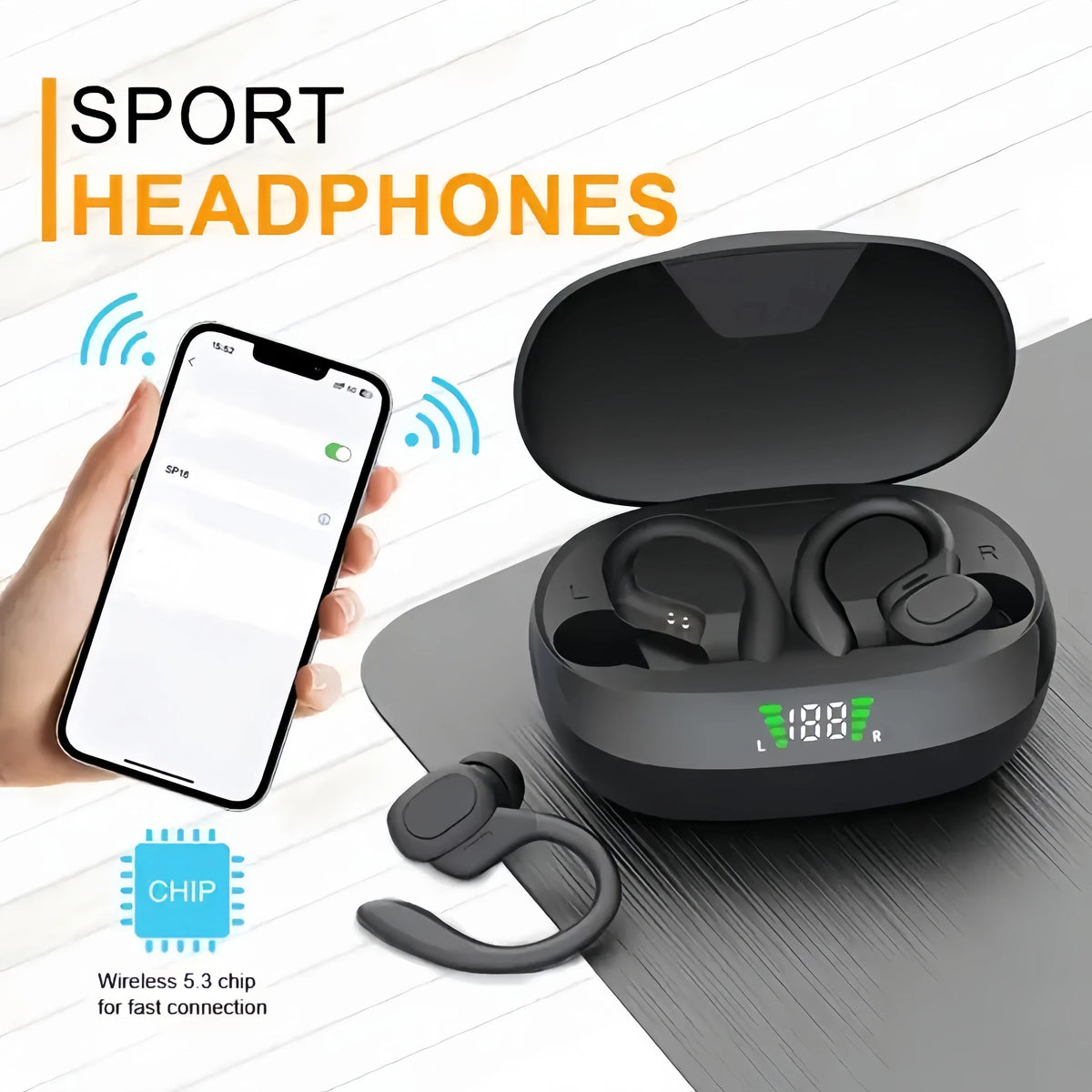 TWS Open-Ear Clip Earbuds with LED Display