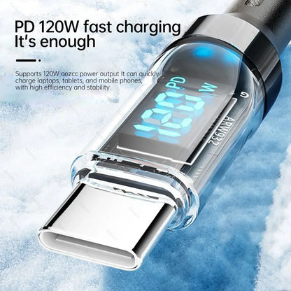 120W 5A USB-A to USB-C Fast Charging Cable with LCD Display